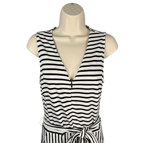Worthington‎ Jumpsuit Womens Medium Black White Stripe Knit Cropped Wide Leg - Picture 2 of 16